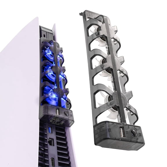 Cooling Fan Compatible with Original PS5 Console Only,3-Fan External Cooler with USB Charging Port,Quiet Plug & Play Cooling System,Blue LED Indicator,Compatible with PS5 Disc & Digital Edition