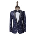 thumbnail image 1 of Traje de hombre con lentejuelas que cambian de color, para bar, discoteca, actuación en el escenario, presentador, cantante, chaqueta azul marino, 1 of 5