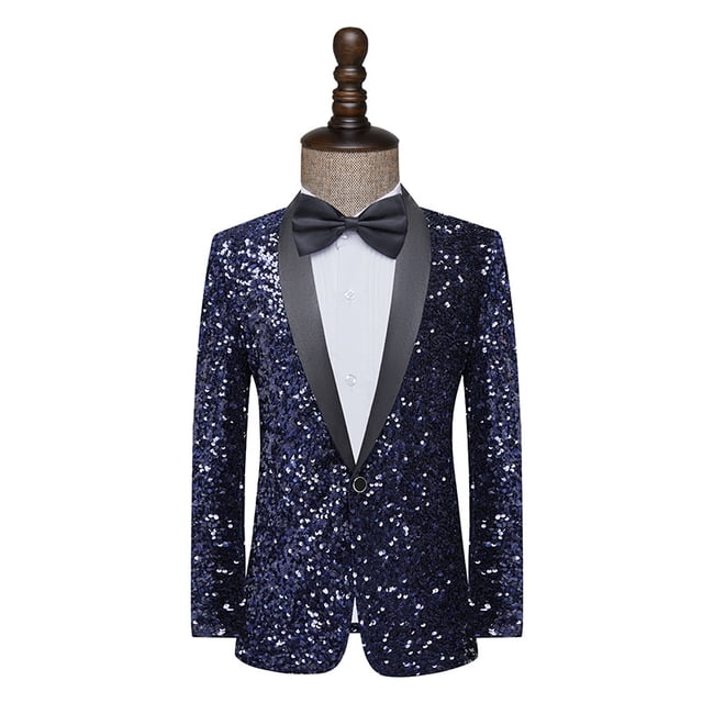 Traje de hombre con lentejuelas que cambian de color, para bar, discoteca, actuación en el escenario, presentador, cantante, chaqueta azul marino