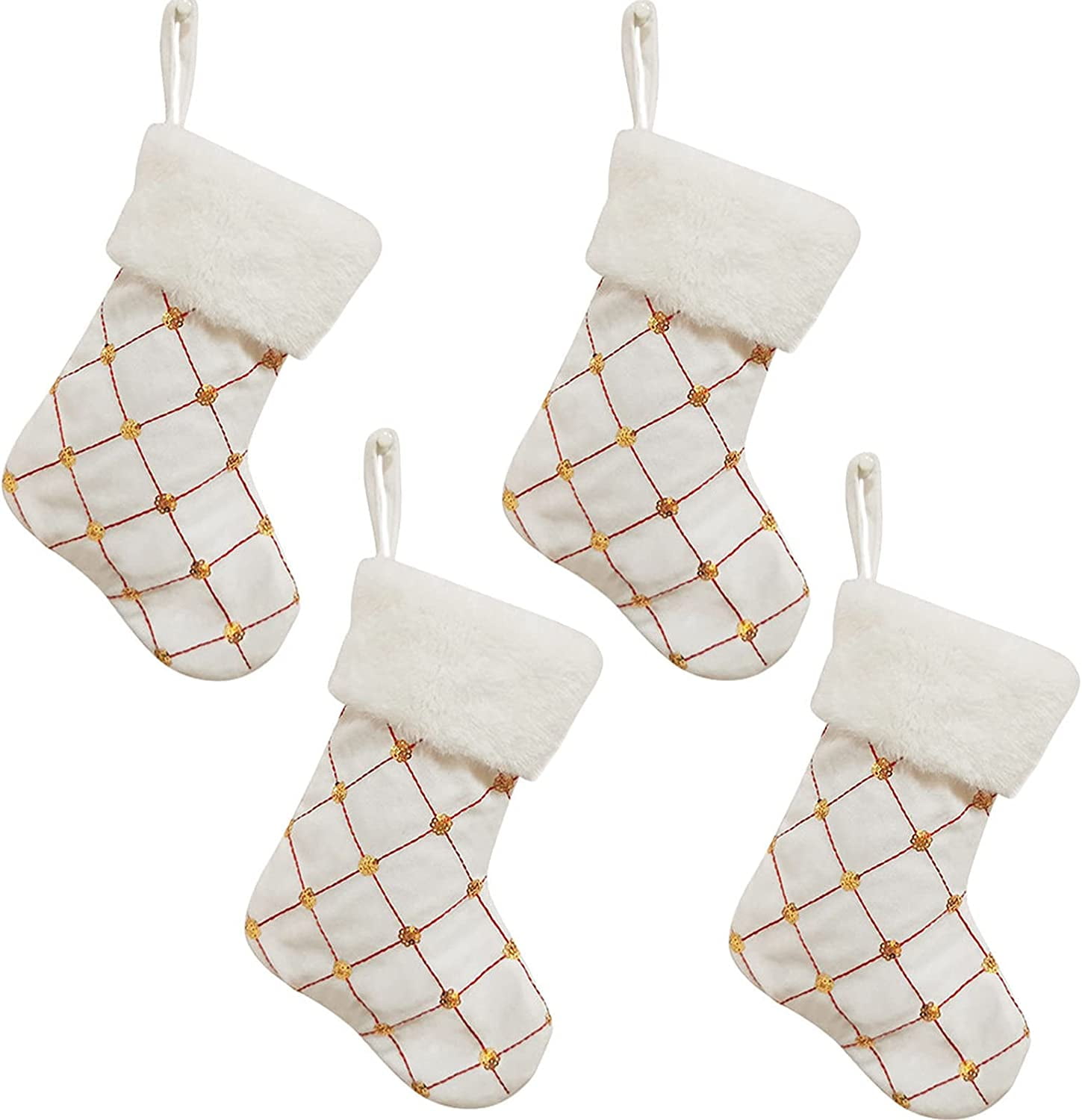 Christmas Stockings 4 Pack for Family, Mini Embroidery Gold Sequins