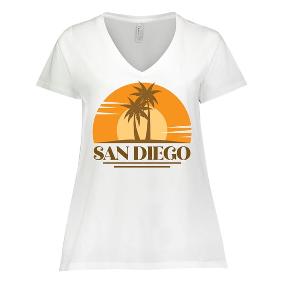 Inktastic San Diego California Retro Sunset Women's Plus Size V-Neck T-Shirt
