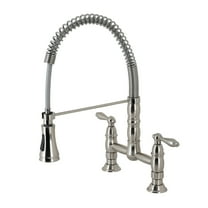 Gourmetier GS1278AL Heritage Double-Handle Deck-Mount Pre-Rinse Bridge Kitchen Faucet, Brushed Nickel