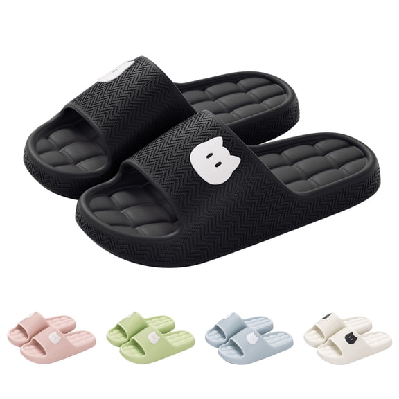 Fashion Chunky Pillow Slides for Women - Cute Cat Open toe Slippers, Soft Eva Cloud Cushion Non-Slip Massage Sandals for Summer Daily Black 40