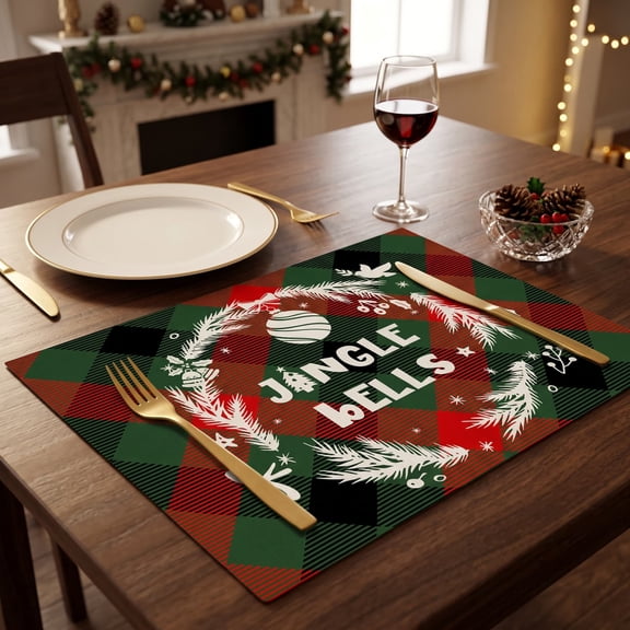 Dademeo Christmas Placemat Buffalo Plaid Snowflake Placemat, 12*18 Inch Winter Table Mats For Home Party Kitchen Dining Decor