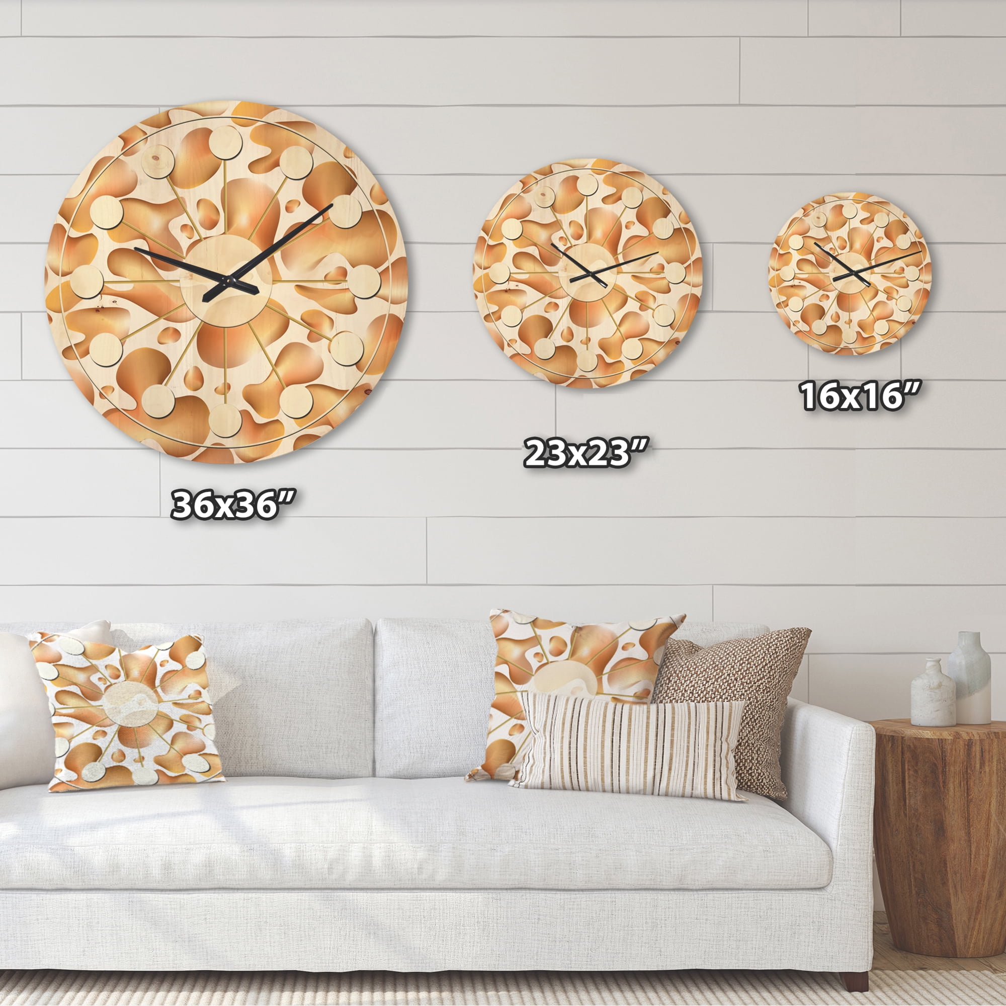 Designart 'Liquid Gold Shapes' Mid-Century Modern Wood Wall Clock