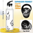 thumbnail image 2 of Kids Insulated Stainless Steel Sports Water Bottle 600ml (20oz), BPA-Free Black and White Butterflies Pattern, 2 of 6