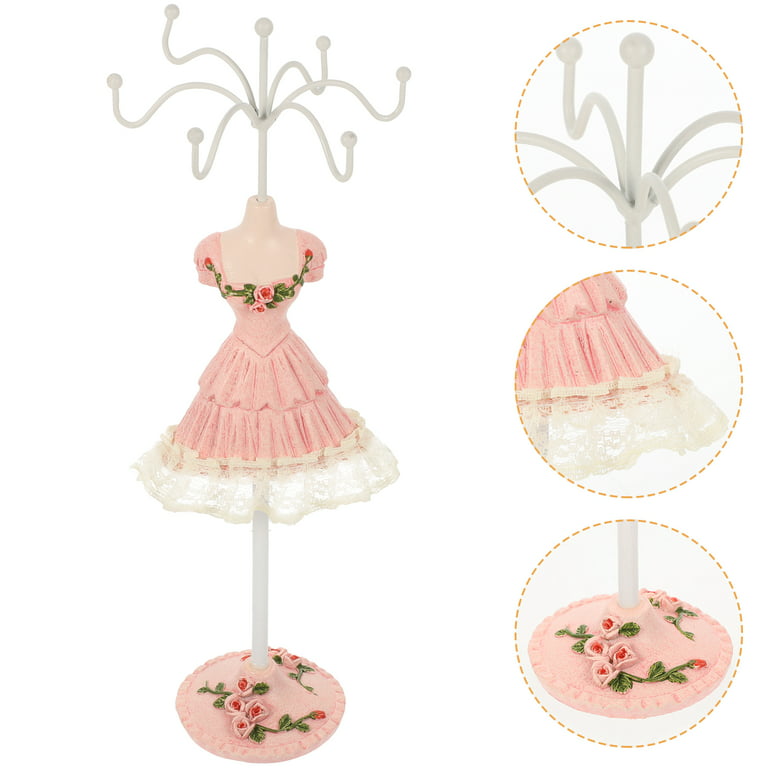 Floral Pink Dress Earring & Bracelet Holder Mini-Mannequin Jewelry
