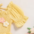 thumbnail image 4 of ZEHJUHAN Toddler Girls' Solid Color Bubble Sleeve A-Line Dress With Hand-Crocheted 3D Flower, Summer Tie Back Sundress for Vacation & Holidays, Yellow，2Y, 4 of 7