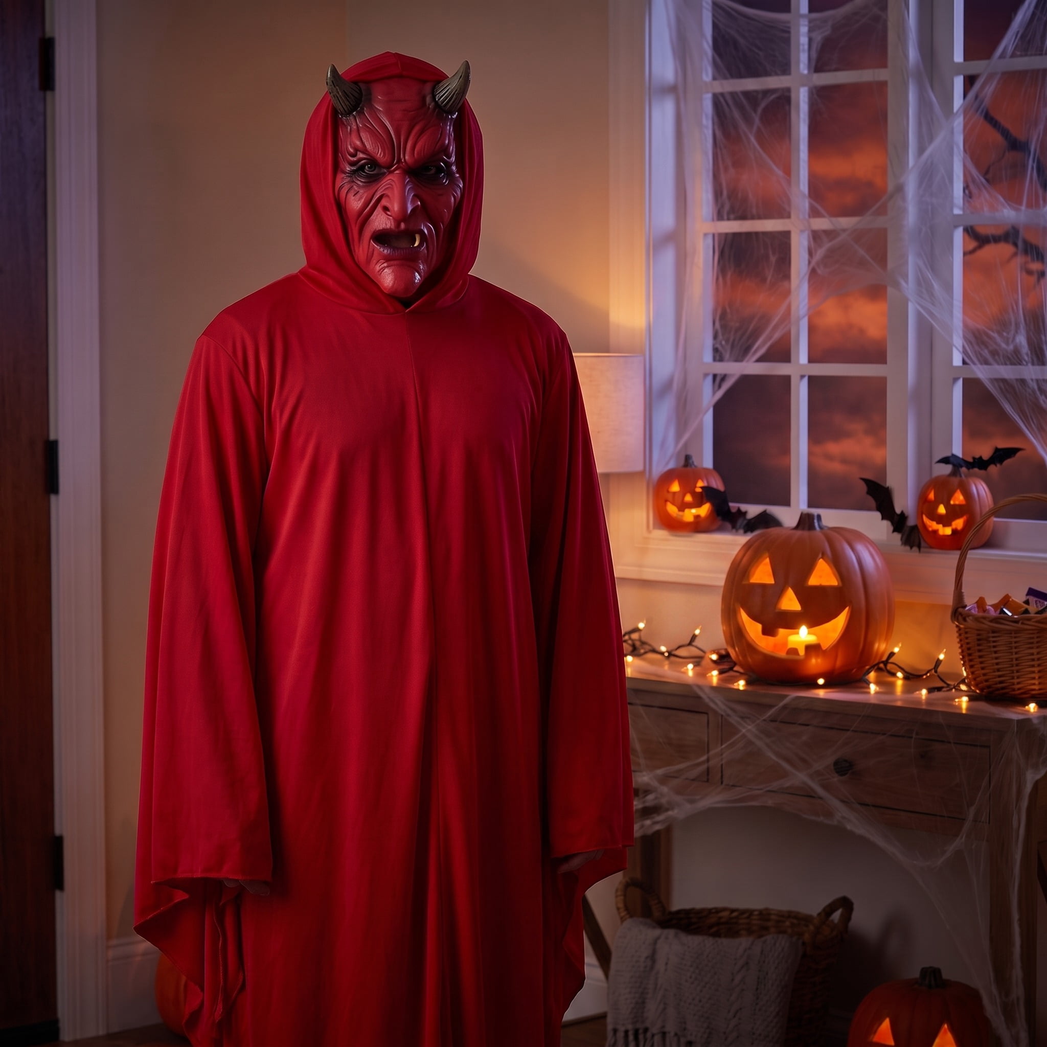 Demon Head Mask Costume Accessory for Adults, Red and Black, Halloween by Way To Celebrate