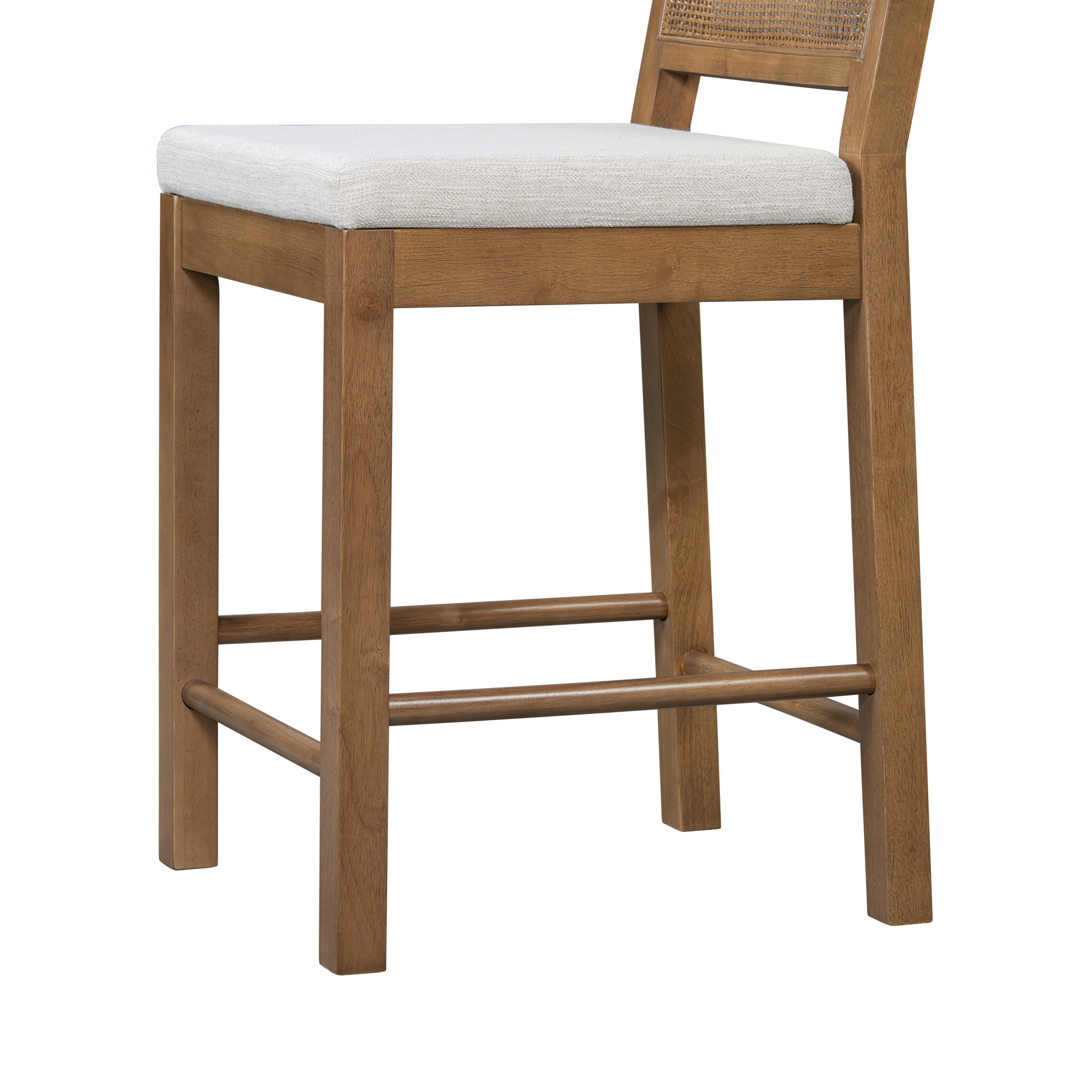 Christopher Knight Home 24.5" Counter Stools, Brown Wood Frame, Rattan Woven Back, Gray Cushion, Set of 2