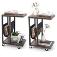 thumbnail image 1 of Patiojoy Table d'Appoint à 2 Niveaux Table de Chevet en Forme de C avec Pochette de Rangement Roulettes Verrouillables 2 Pcs, 1 of 9