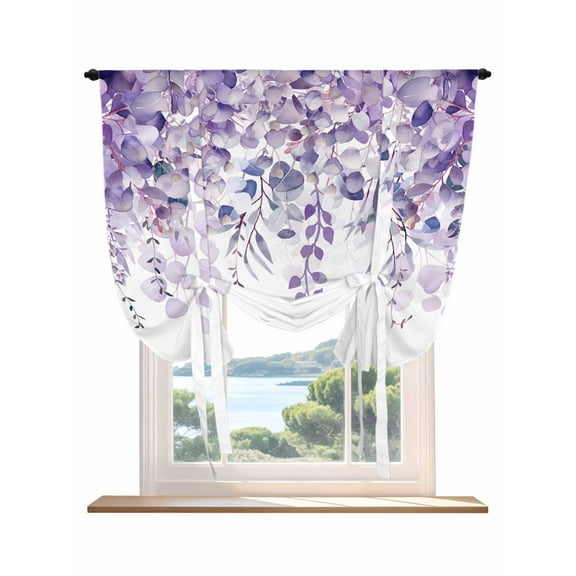 Purple Eucalyptus Leaves Tie Up Curtains for Windows 63 Inch Length Balloon Curtains Kitchen Adjustable Balloon Window Shade Spring Floral Summer Botanical Tie Up Bathroom Curtain Window 42"x63"
