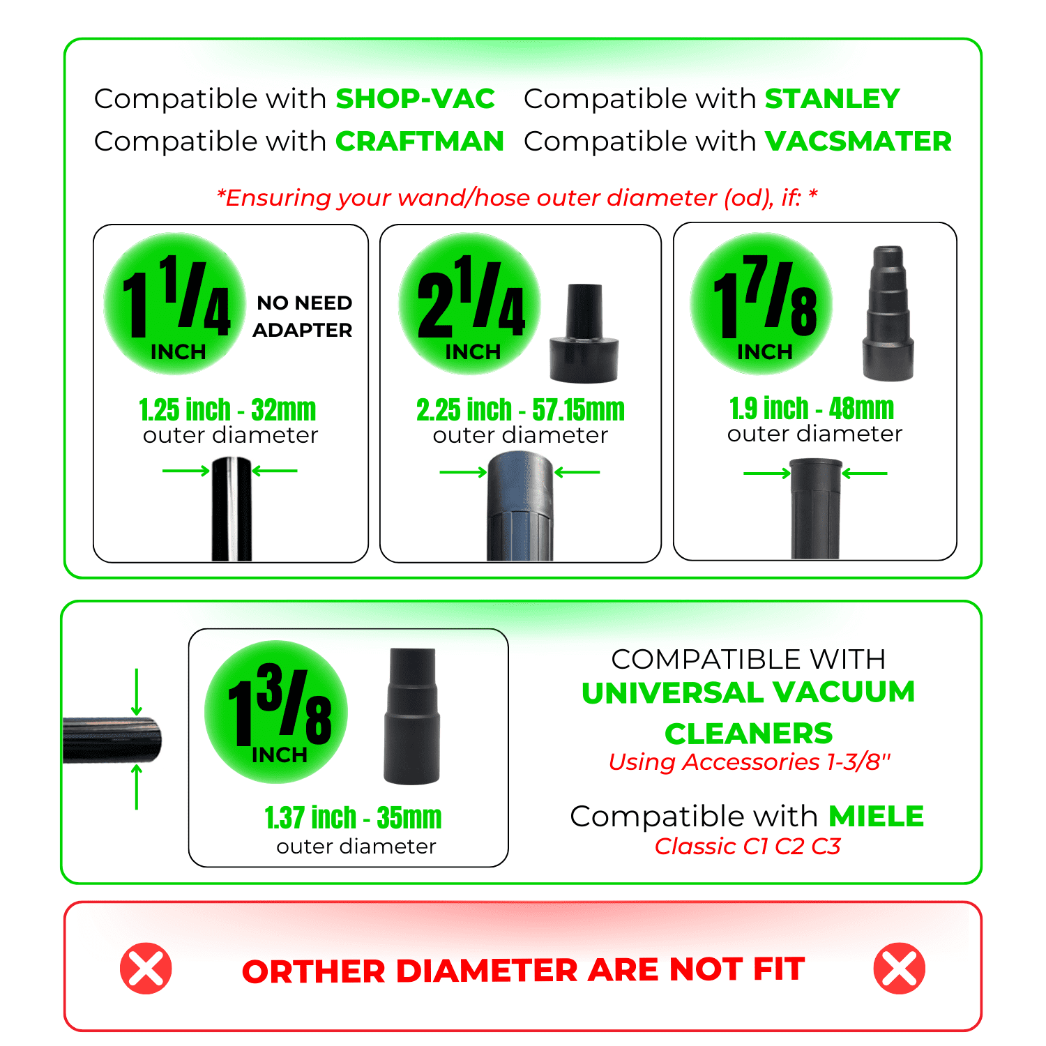 12 Pcs Universal Vacuum Attachments & Brushes Kit - Hardwood Floor Vacuum Brush Head Attachment & Shop-vacs Accessories - Universal Vacuum Hose Adapter Kit & Dryer vent Flexible Crevice Attachment