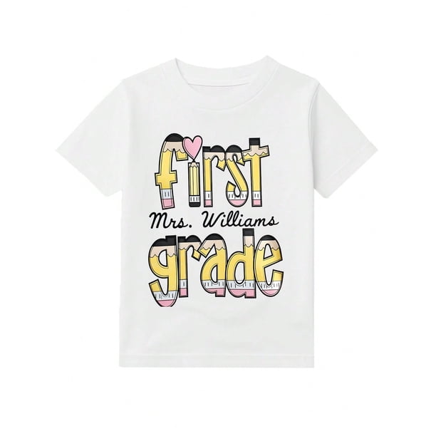 Girls & Boys "Pencil Theme Cotton Graphic Tees, Back To School Clothes Girls, Black Casual Summer Shirts With Fun Graphic, Gift For First Day of School, Round Neck Short Sleeve T-Shirt
