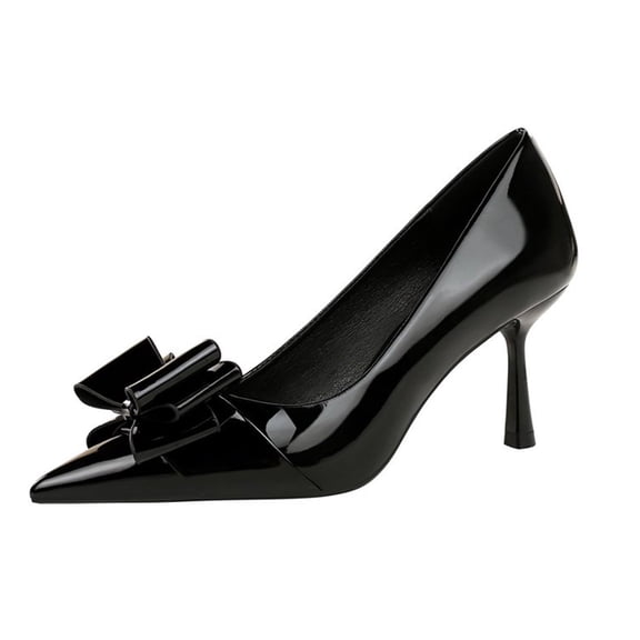 Women Pointed Toe Stiletto High Heels 6.5CM Bow Patent Leather Sexy Pumps Wedding Evening Party