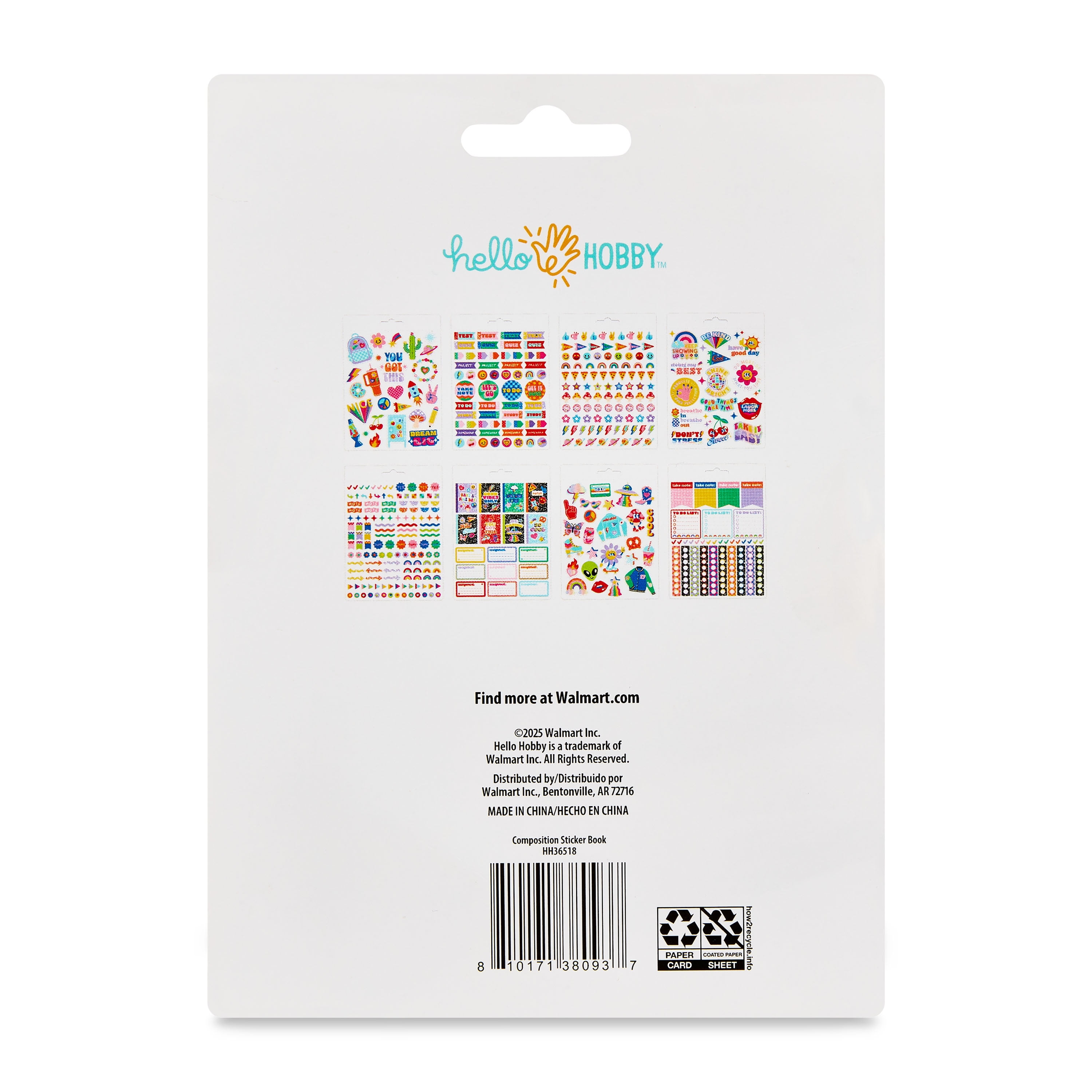 Hello Hobby Back to School Composition Sticker Book, 8 Sheets