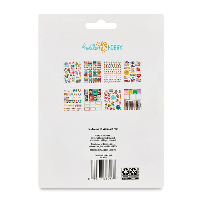 Hello Hobby Back to School Composition Sticker Book, 8 Sheets with