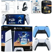 Sony PlayStation 5 Astro Bot Slim Digital Bundle with Disc Drive, Pulse Elite Headset, Extra Controller, PlayStation Portal, MightySkins Voucher and 2 Year Extended Warranty - Starlight Blue