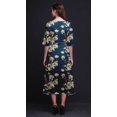 thumbnail image 2 of Bimba Robe Mi-Longue Classique en Coton Bleu à Imprimé Floral d'Oiseaux et de Magnolias à Manches Courtes avec Poches, Coupe Droite Asymétrique - X-Grand, 2 of 4