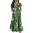 thumbnail image 2 of Qiopertar Grandes Économies de Vacances! Mode Filles Été Nouvelles Manches Courtes Robe à Col Rond Imprimée en Liquidation Offres d'Accès Anticipé, 2 of 7