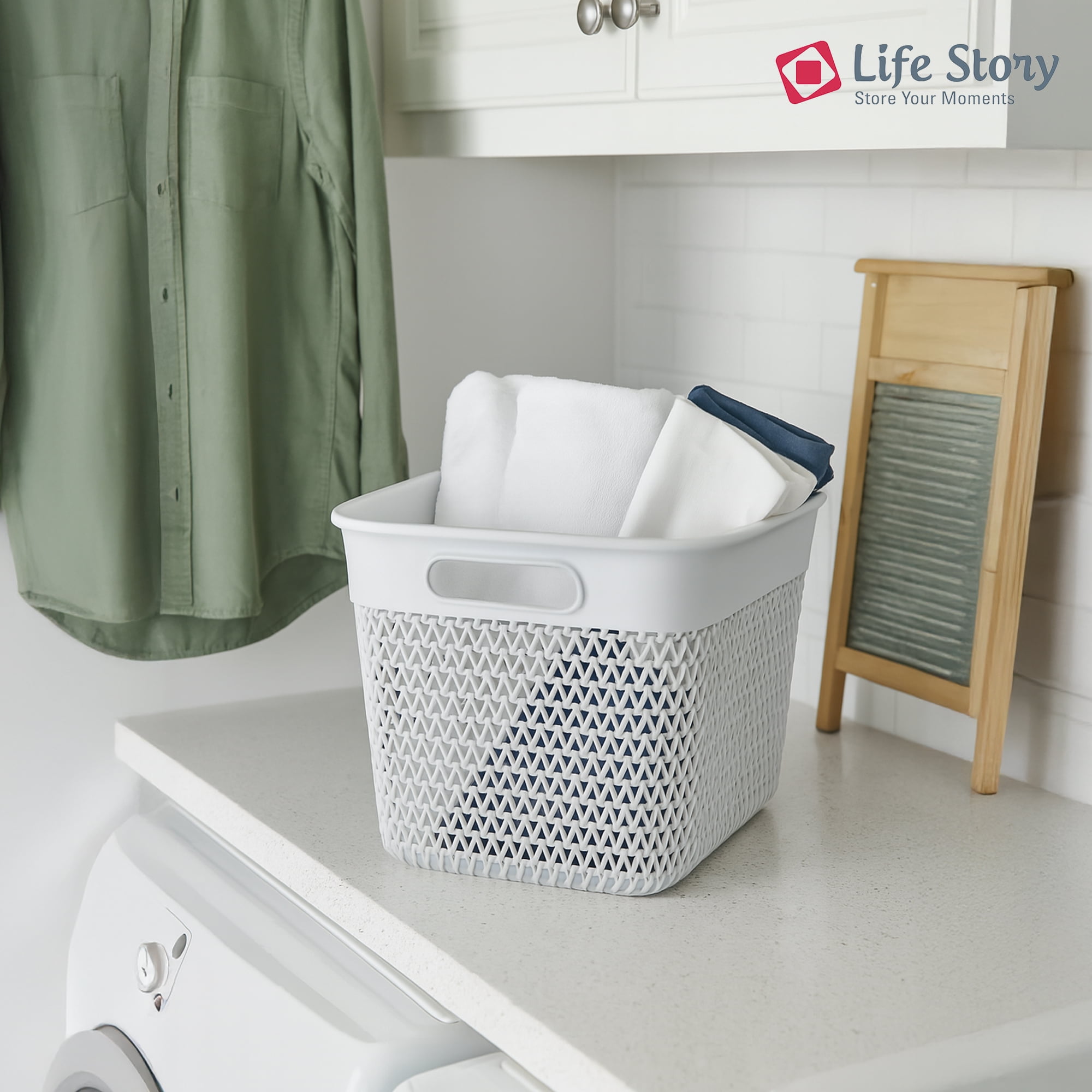 Life Story 16 Quart Decorative Storage Basket, Large Plastic Home Organizer, White