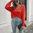 thumbnail image 4 of Lilgiuy Women Cropped Top Casual V-Neck Loose Solid Long Sleeve Navel Tops Women Blouse,Orange,4 2022 Fall Winter, 4 of 5