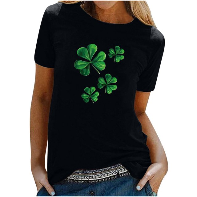 Besolor T-Shirts de la Saint-Patrick pour Femmes Été Col Rond Manches Courtes Tuniques Tops Décontractés Blouse Graphique Ample