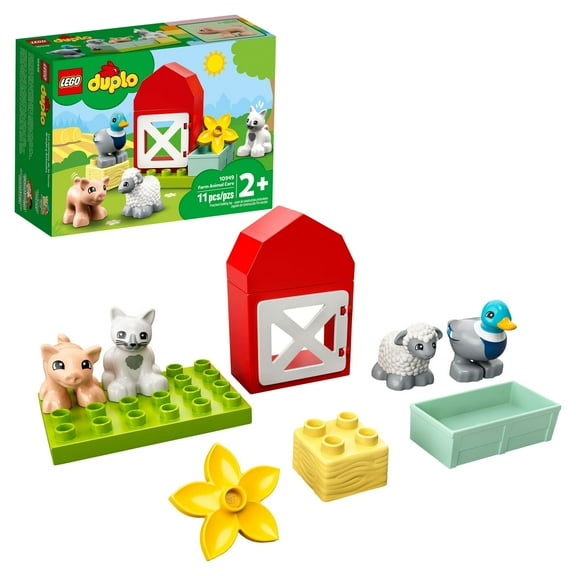 LEGO DUPLO Town Farm Animal Care 10949 Toy for Toddlers, Girls and Boys 2 Plus Years Old with Duck, Pig, Sheep & Cat Figures, Early Development Toys