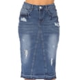 thumbnail image 5 of Fashion2Love Women's Juniors/Plus Size Ripped Middle Length Pencil Stretch Denim Skirt, 5 of 7