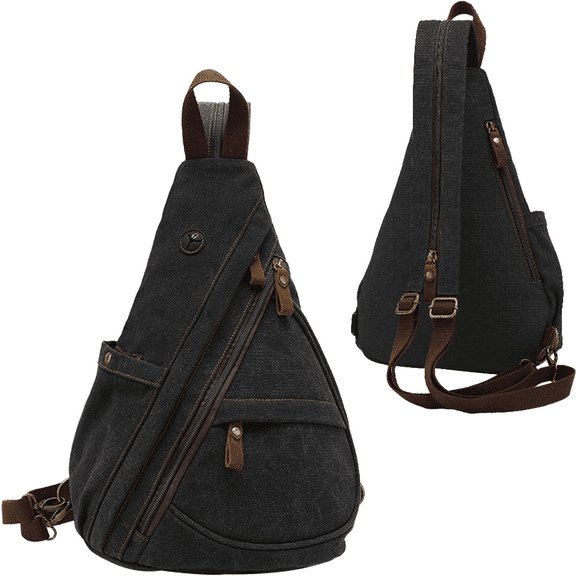 Ueasy Vintage Canvas Sling Bag with Earphone Hole, Water-Resistant Crossbody Backpack for Hiking Travel Gym, Perfect Gift for Thanksgiving & Christmas, Unisex