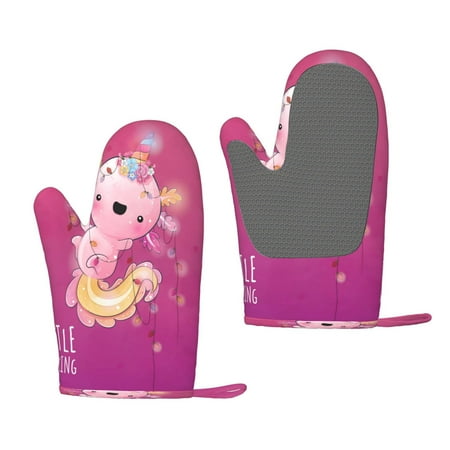 

Lukts Cute Pink Axolotl A for Silicone Anti-Scalding Gloves Kitchen Lanyard Gloves for Grilling Baking Cooking