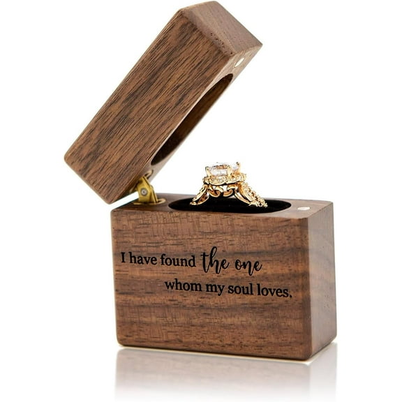 MUUJEE Slim Engagement Proposal Ring Box - Engraved Wooden Ring Bearer Box for Wedding Ceremony, Photo Shoot Props, Secret Slim Hidden Box (The One)
