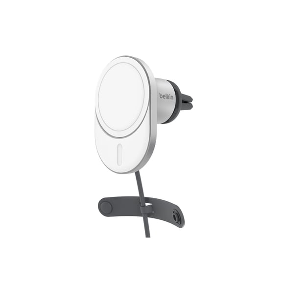 Belkin BoostCharge Pro - Support de Recharge Sans Fil pour Voiture + Adaptateur d'Alimentation pour Voiture - 15 Watts - Charge Rapide, PD 3.0 - Gris - pour Apple iPhone 12, 13, 14