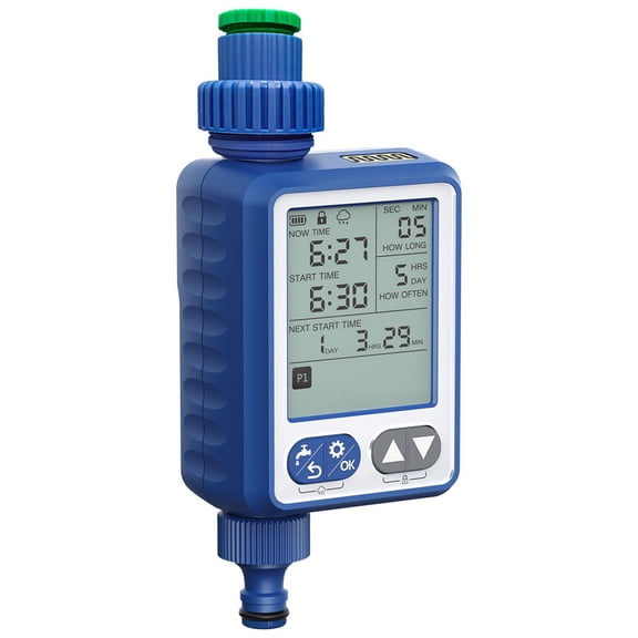 Programmable Irrigation Timer with Timed Watering, Rain Sensor, Child Lock, LCD Display, Waterproof