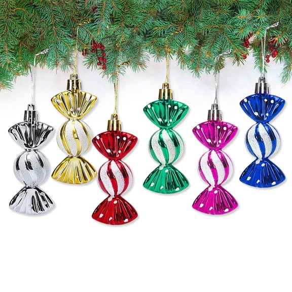 Yhmxh Christmas Peppermint Candy Ornament Bulk Glitter Candy Hanging Ornament for Christmas Tree, 6pcs Xmas Hanging Lollipop Pattern Decorations for Xmas Holiday Festival Decor Photo Booth Prop