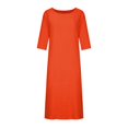 thumbnail image 4 of CHOK Robe en Coton et Lin pour Femmes Grande Taille Manches 3/4 Col Rond Coupe Ample Robe Midi Unie, 4 of 4