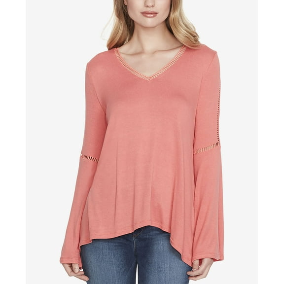 Jessica Simpson Juniors Bell Sleeve Lace Trim Top Spiced Coral XS