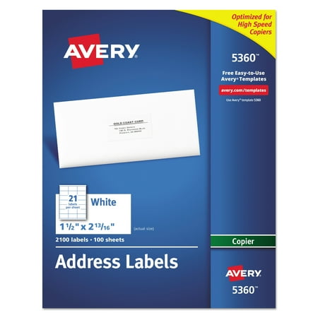 avery copier address labels 1 1 2 x 2 13 16 white 2100 box