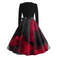 thumbnail image 6 of Dresses for Women 2026 Crew Neck Halloween Printed Long Sleeve Hepburn Dress Flowy Casual Cocktail Swing Sundress Black XL, 6 of 6