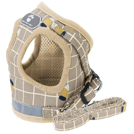 iMountek Pet Mesh Harness Dog Leash Set Reflective Chest Strap Adjustable Puppy Vest For Puppies Breeds Dogs Cats,KhakiCheckered XL
