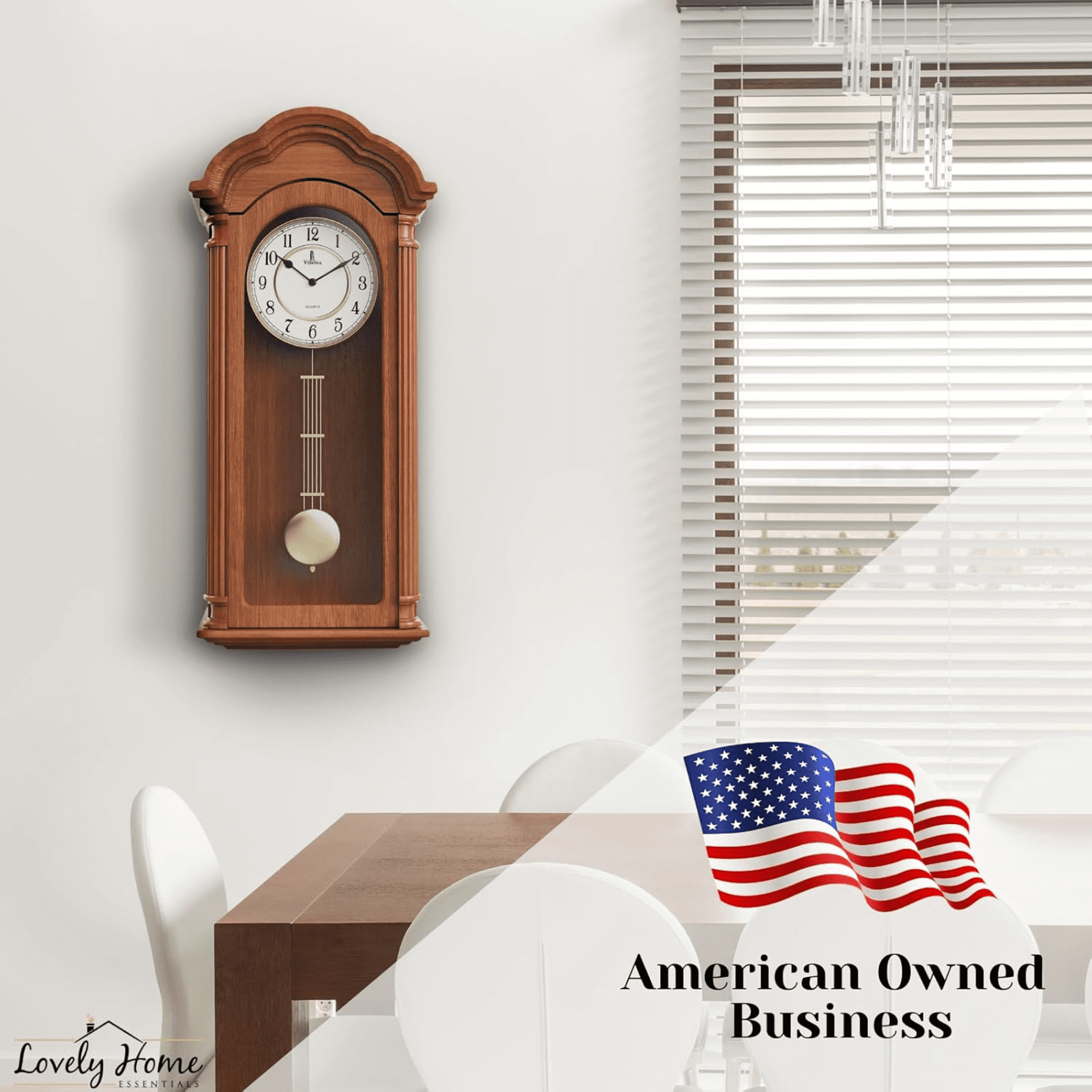 Pendulum Wall Clock Battery Operated - 26 inch Large, Wooden Hanging Grandfather Wall Clock with Pendulum - Quiet, Made with Real Wood for Living Room Decor, Office & Home Décor Gift