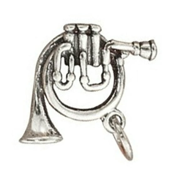 Sterling Silver 16" .8mm Box Chain 3D French Horn Musical Instrument Pendant Necklace