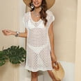 thumbnail image 3 of Women Hollowed Out Beach Sunscreen Smock Short Sleeve V Neck Swimsuit Smock Cover up plus Size plus Size Cover up Pants Pool Dress Cover up Sheer Bathing Suit Cover Ups Women Sheer Mesh Cover up Skirt, 3 of 6