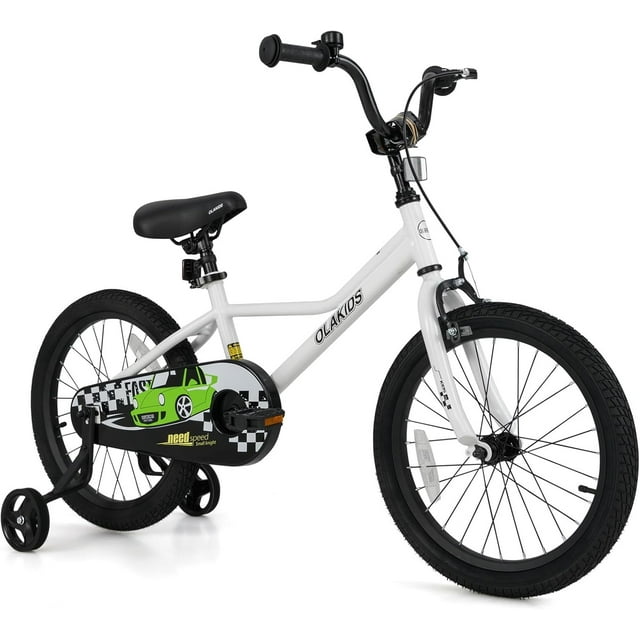 OLAKIDS Vélo pour Enfants, Vélo pour Tout-Petits de 12 14 16 18 Po avec Roues Stabilisatrices, Sonnette de Sécurité, Selle et Guidon Ajustables, Frein à Main et Frein à Rétropédalage, Bicyclette pour Garçons et Filles