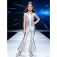 thumbnail image 5 of TSSOE Kids Girls Retro Disco Outfits Bell Bottom Jumpsuit 70s Fancy Dress Up Theme Party Bodysuits Silver 16, 5 of 7