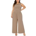thumbnail image 2 of Agnes Orinda Women's Plus Size Jumpsuit Crew Neck Sleeveless Overalls Wide Leg Pant Summer Casual Rompers with Pocket 1X Dark Khaki, 2 of 6