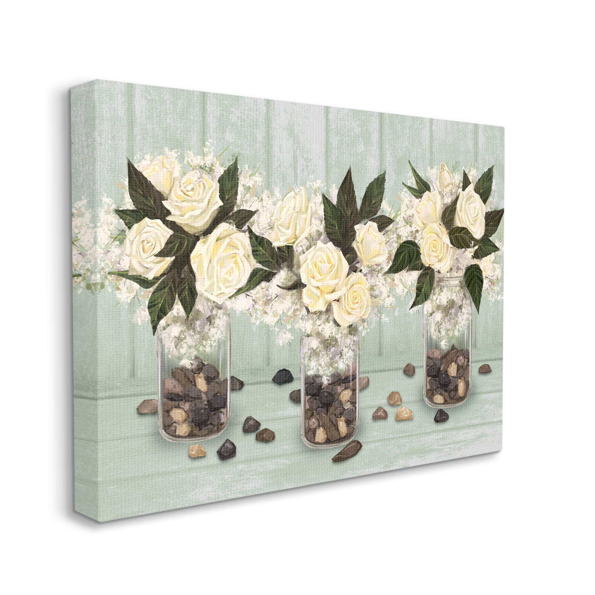 Stupell Industries Three Rose Bouquets Scattered Rocks Flower Arrangement Graphic Art Gallery Wrapped Canvas Print Wall Art, Design by Ziwei Li