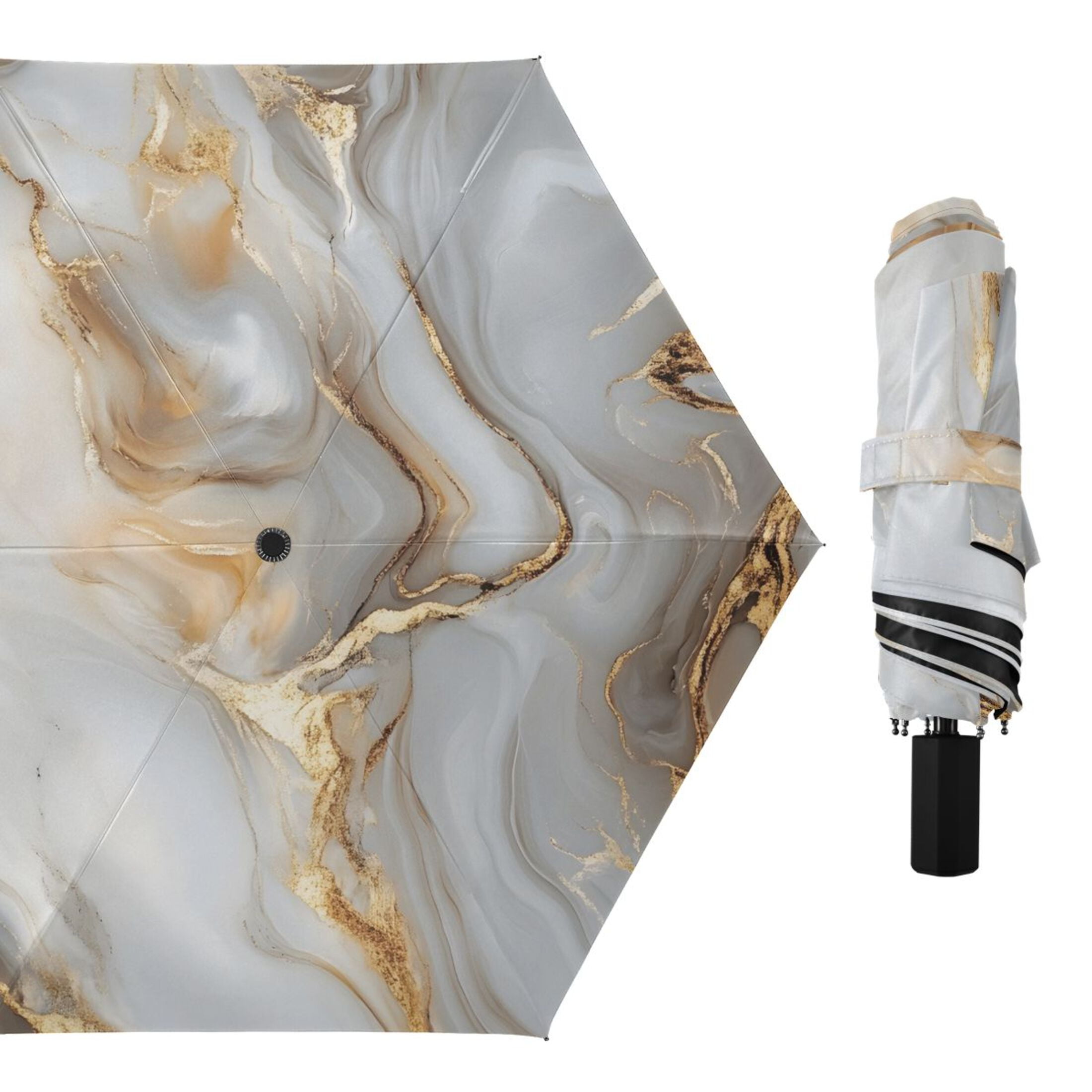 ALAZA White Gold Marble UPF 50+ Compact Folding Umbrella for Rain Travel Umbrella Packable