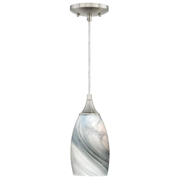 Mini Pendant Light - Satin Nickel Ceiling Light - Gray White Glass Shade - Modern Kitchen Lighting