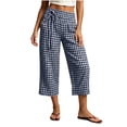 thumbnail image 6 of Nmnitkp Women's Gingham Plaid Capri Pants with Pockets Drawstring Elastic Waist Straight Leg Casual Summer Cropped Trousers for Beach Lounge Daily Errands Wear Navy,S, 6 of 8